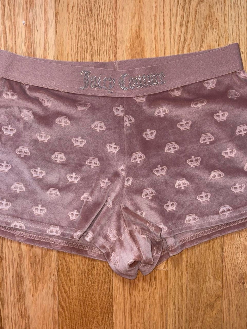 Juicy Couture Mauve Velvet Crown Logo Shortie Bike Shorts